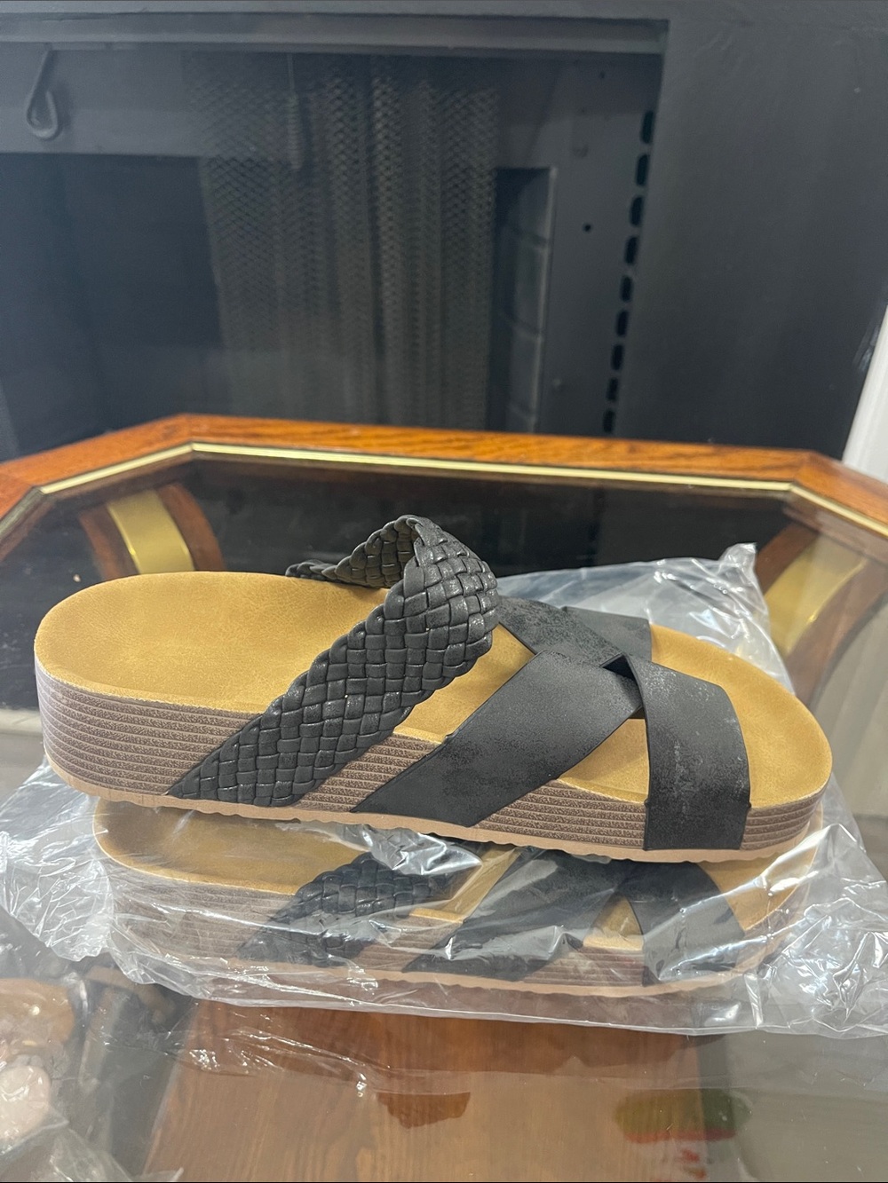 Women’s Black Woven Slide Sandals